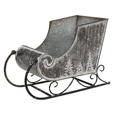 Embossed Snowy Pine Tree Metal Sleigh Small - The Fox Decor
